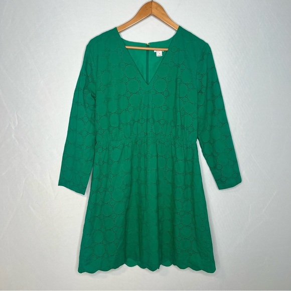 J. Crew Green Cotton V-Neck Circle-Eyelet Lace Dress. Size 12. - Picture 3 of 14